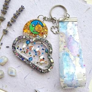 Rainbow Dream Cloud Sun Moon Sky Rainbow Transparent Keychain W/ Strap